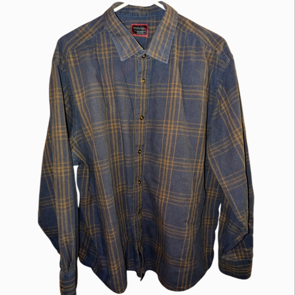 UNTUCKit Radford cotton button down, size XXL, blue and orange windowpane plaid